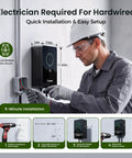 Electrician installing Lightning Quick 48 Amp Level 2 EV Charger Hardwired 11 5 Kw J1772 Home Charging Station.