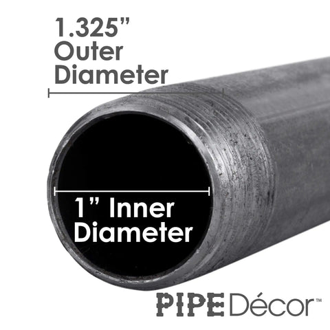Close-up of One Inch By Three Inch Black Steel Plumbing Pipe showing 1.325" outer diameter and 1" inner diameter