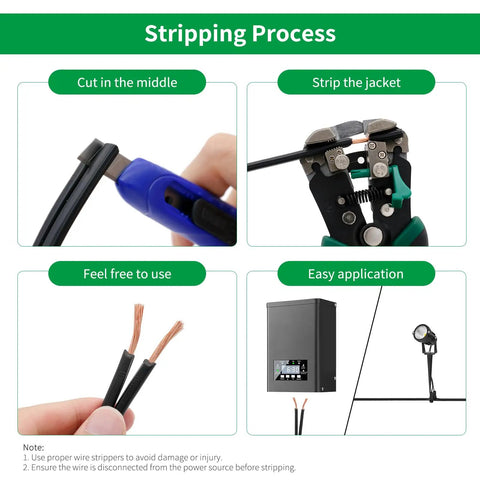 Stripping process for Low Voltage Landscape Lighting Wire 10 Gauge 2 Conductor Direct Burial Spool 100 Feet PVC Insulated