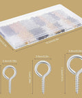1200 Pcs Small Screw Eye Pins For Pro DIY Jewelry Making Kit with multicolor mini eye screws in 3 sizes displayed in box