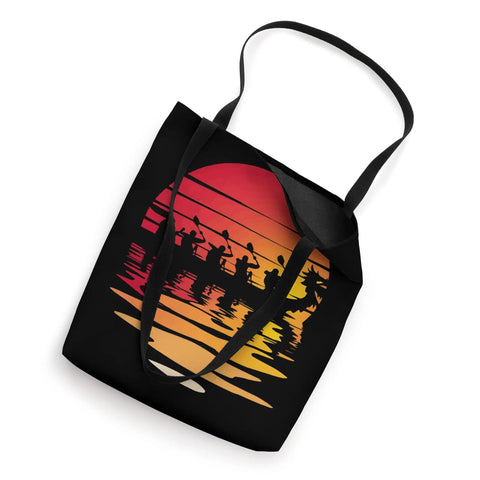 Dragon Boat Paddler Tote Bag For Dragonboating Enthusiasts And Teams with sunset paddling graphic, 16x16 inch, polyester.
