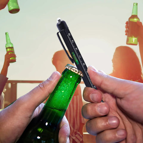 Person using Nine In One Multitool Pen Set Great Stocking Stuffers For Men Dad Boyfriend Husband From Daughter as a bottle opener.