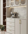 Gold Brushed Cabinet Handle Set Of 20 With Five Inch Center To Center Square Pulls on white kitchen cabinets