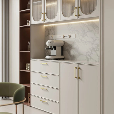Gold Brushed Cabinet Handle Set Of 20 With Five Inch Center To Center Square Pulls on white kitchen cabinets