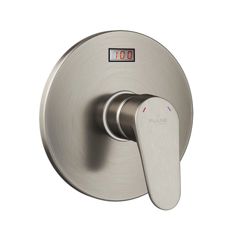 Tru-Temp Pressure Balance Rough-In Valve Trim Kit With LED Temperature Display, round brushed nickel finish, 1/2 inch NPT