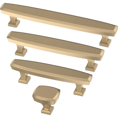 Champagne Bronze Gold Cabinet Knobs 10 Pack One And One Quarter Inch Beveled Hardware For Kitchen Cabinets Cupboards Dressers And Bathroom Vanities Freshen Up Your Space With Easy Install Durable Finish And Classic Look, showing different angles and styles of knobs and handles.