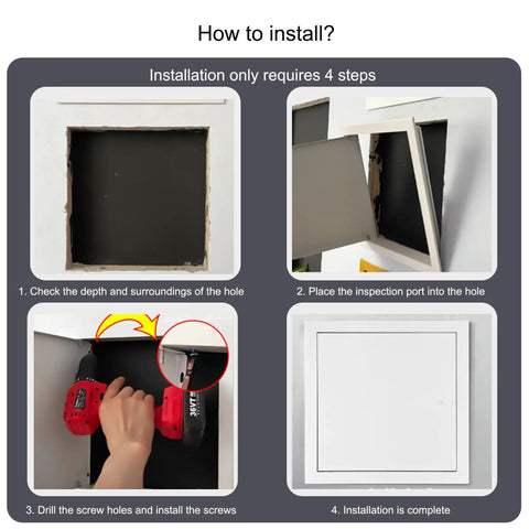 Installation steps for Heavy Duty Metal Ceiling Access Panel For Drywall Utility Rooms Slick White Flush Mount Hatch.
