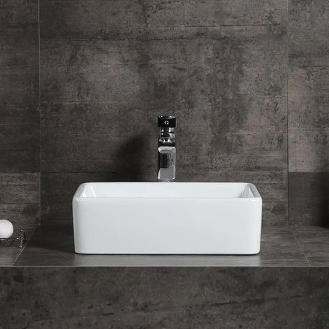 Rectangular Ceramic Vessel Sink For Above Counter Vanity 16x12 Inch White Modern Art Basin Wash Basin For Lavatory Cabinet