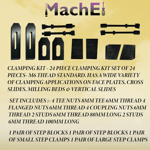 Image of 24 Piece Clamp Kit Set M6 For Rotary Tables, Milling Tables, Face Plates And Vertical Slides, Pro Grade Workholding System