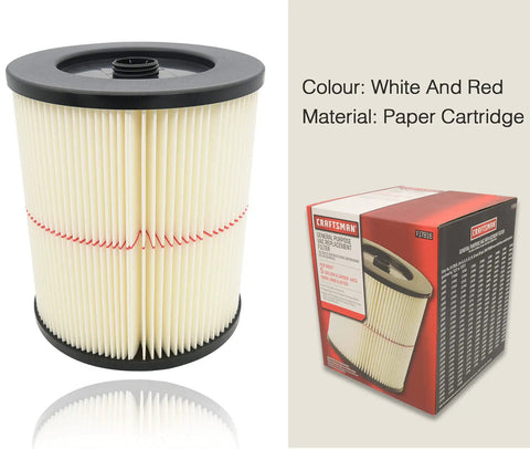 Heavy Duty 9-17816 Wet Dry Vacuum Filter Replacement next to packaging showing size and material details