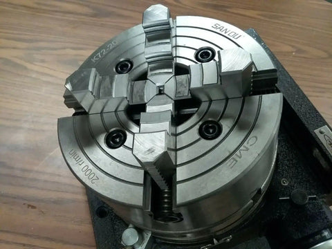 8 Inch Precision Tilting Rotary Table With Badass Build Quality And Killer 4 Jaw Independent Chuck, close-up of chuck detail.