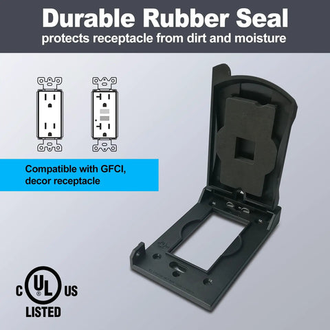10 Pack Outdoor Outlet Covers For GFCI And Decorator Receptacles, Weatherproof With Auto Closing Lid, Black, open view