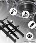 Five Piece Adjustable Two Jaw Bearing Puller Set With 2 Inch 3 Inch 4 Inch 6 Inch And 8 Inch Jaws Carbon Steel Wheel Bearing Gear Removal Kit shown with corrosion-resistant icons