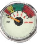 Close-up of Scuba Diving Pony Bottle Pressure Gauge 300 Bar Waterproof Stainless Steel M10 Thread for Small Diving Cylinder.
