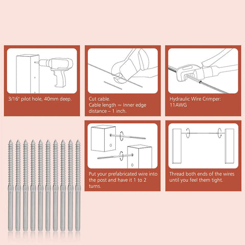 Installation guide for Dual Direction Swage Lag Screws With Left And Right Hand Threads For 1/8 Inch Wire Rope In T316 Stainless Steel Cable