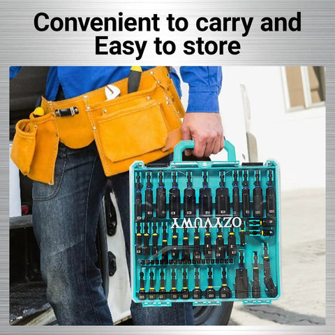 Person holding 55 Piece Magnetic Impact Nut Driver Set With SAE And Metric Bits Socket Adapters Wing Nut Driver Universal Sockets.