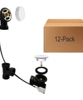 27 Inch Cable Drive Bathtub Drain Trim Kit With White Powder Coated Rotary Knob Standard Pop Up Stopper Strainer Plate And Heavy Duty Schedule 40 Abs Plumbing Fittings For A Quick Room Glow Up Today components arranged with box labeled 12-Pack.