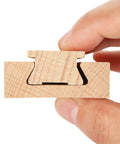 Rock Solid Beech Wood Drawer Slides Center Mount Cabinet Hardware Includes Six Piece Set close-up of drawer slide detail in hand.