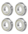 Flange ball bearings set of 4, chrome steel, double shielded, 3/16 × 1/2 × 0.2 in, ABEC-1, for industrial machines