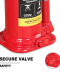 Close-up of red Torin BIG RED 2-ton bottle jack base with secure valve