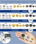 Must Have Leather Snap Fasteners Kit With Press Pliers, 90 Snap Sets In 12.5 15 And 17mm, 3 Color Options, displayed in packaging