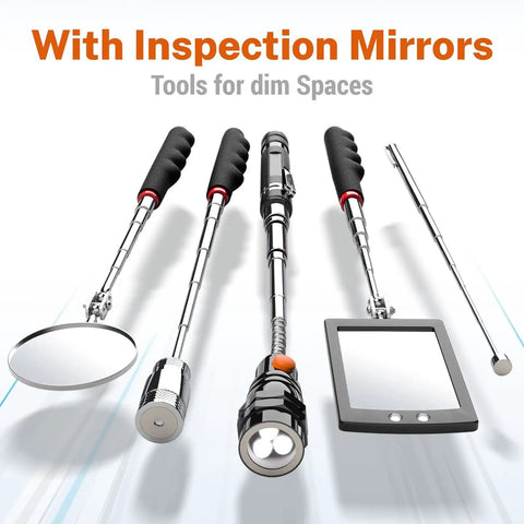 Telescoping Magnetic Pickup Tool Set With 1 Lb And 15 Lb Magnetic Probes and Inspection Mirrors displayed