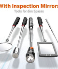 Telescoping Magnetic Pickup Tool Set With 1 Lb And 15 Lb Pick Up Sticks, Round And Square Adjustable Inspection Mirrors, Flexible LED Flashlight