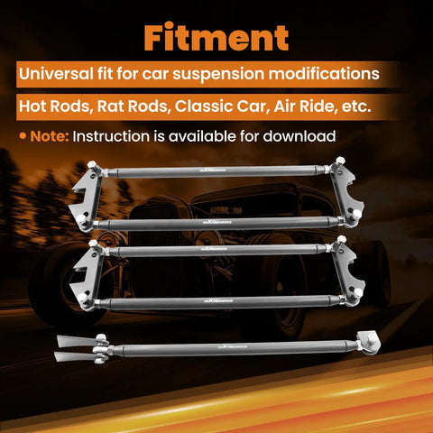 Parallel 4 Link Suspension Kit For Hot Rods And Rat Rods Weld On 24 Inch Steel Bars With Heavy Duty Heim Joints