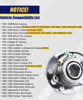 Product image showing compatibility list for Front Wheel Hub and Bearing Assembly 513087 and close-up of the part