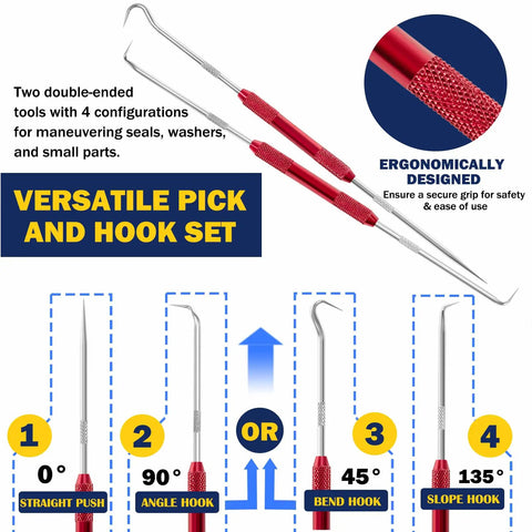 Upgraded 5 Piece Hydraulic Cylinder Seal Installation Tool Kit with Twistor Seal Installers, Pick and Hook Set shown.