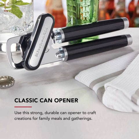 Multifunction Can Opener And Bottle Opener For Easy Kitchen Use With Razor Sharp Stainless Steel Cutting Wheel And Soft Ergonomic Handles In Black