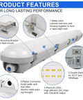 Vapor Tight LED Shop Light Four Foot All In One 40/50/60W Selectable with product features and details, IP66 Waterproof, ETL Listed