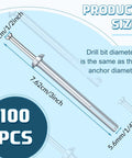 Diagram displaying 100 Pack One Quarter Inch By Three Inch Drive Nails For Anchor Hammer In Expansion Anchors Rustproof Zinc Plated Concrete Nails with dimensions