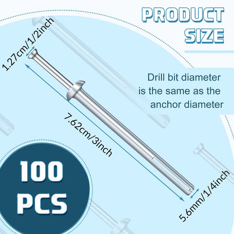 Diagram displaying 100 Pack One Quarter Inch By Three Inch Drive Nails For Anchor Hammer In Expansion Anchors Rustproof Zinc Plated Concrete Nails with dimensions