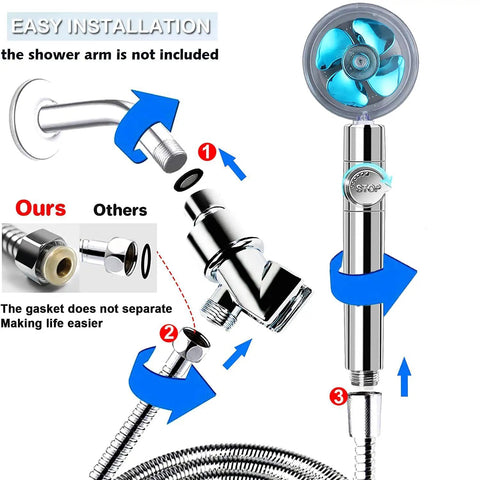 High Pressure Handheld Shower Head Kit With Turbo Fan Jet for Powerful Rinse 360 Degree Rotation installation illustration