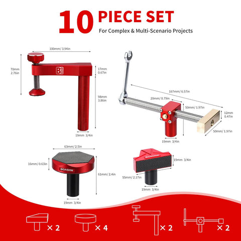 Ironclad Bench Dog Clamp Pack For Mft Workbenches With Ten Nonslip Inserts featuring 10-piece set with various sizes for woodworking.