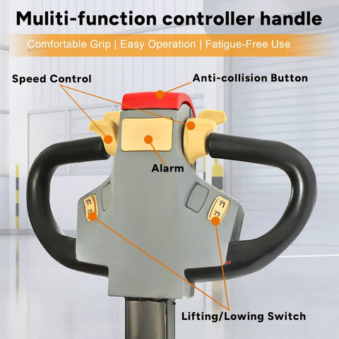 Handle controls of Fully Powered Electric Walkie Stacker With Adjustable Straddle Legs For Pallet Handling 3300 Pound Capacity