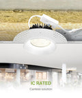 6 Inch Trimless Recessed Ceiling Lights 12 Pack Smooth Mud In Install showing a round IC rated downlight in ceiling.