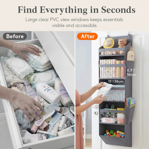 Heavy Duty Five Section Over The Door Hanging Organizer With Spacious Window Pockets And Side Bins For Closets Dorm Rooms Or Bathrooms In Dark Gray Space Saver Rack That Is A Straight Up Game Changer