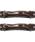 Old School Red Copper Door Handles Set For Wooden Doors And Cabinets, Thickened 138mm Pull Bars, Vintage Style Drawer Hardware For Home Interior, 2 Pack Bundle in antique finish, visible ornate details and install holes, 138mm long each, displayed side by side.