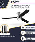 Espy Ceiling Fan With 52 Inch Blade Span In Gun Metal, showing black blades and modern design features.
