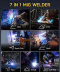 Various welding modes using MIG 200Pro Welder With 110/220V Dual Voltage And Large LED Display, 7 In 1 Stick Lift TIG MIG.