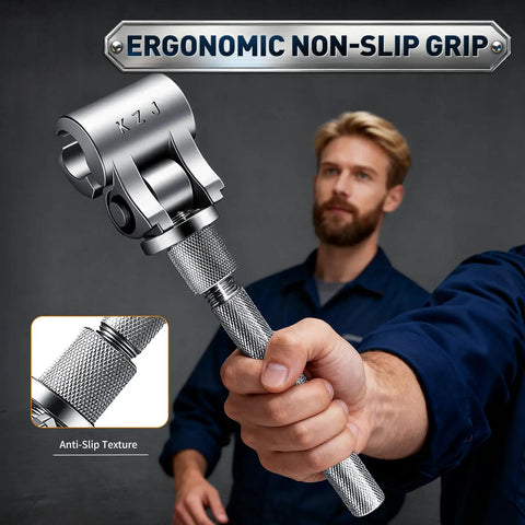 Person holding New Gen Pro Grade Door Hinge Adjustment Tool For Sagging, Sticking, And Misaligned Doors, stainless steel grip shown