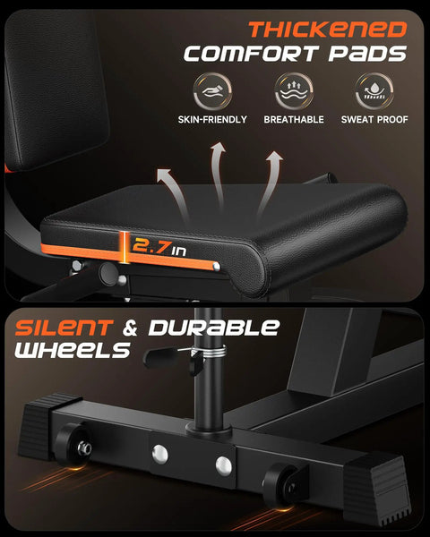All In One Adjustable Leg Extension And Curl Machine With 700 Lb Capacity featuring thickened comfort pads and silent wheels