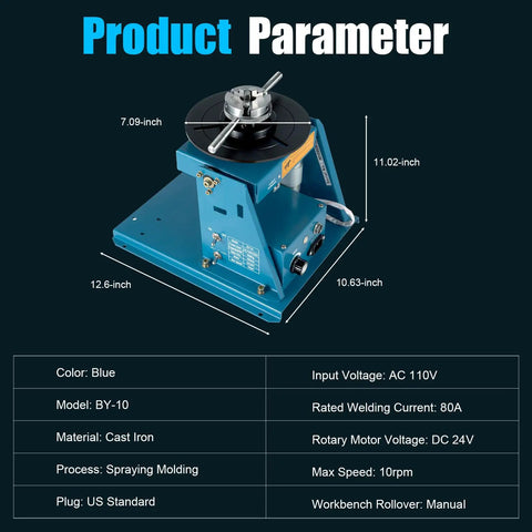 110V 10Kg Portable Welder Positioner Turntable Machine With 3 Jaw Chuck Rotary Welding Table 0 To 90 Degrees details