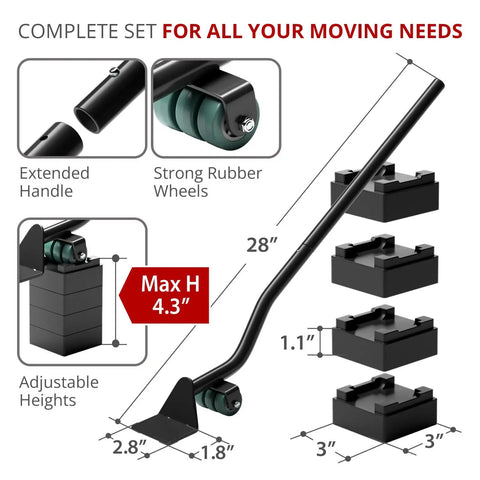 Heavy Furniture Lifter Tool For Easy Moves Premium Furniture Jack Lifter With 4.3 Inch Adjustable Height Appliance Lifter No Sweat Lifts For Sofas Couches Beds Chairs And Tables