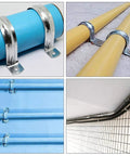 Ten Pack 4 Inch Rigid Stainless Steel Pipe Straps With Two Hole U Brackets securing pipes in various setups