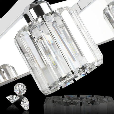 Crystal Vanity Light Fixture For Bathroom Modern Wall Mount Over Mirror Three Light Bar with detailed crystal accents