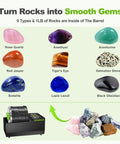 Pro Grade Rock Tumbler Kit With 4 Pound Extra Large Barrel, Brushless Motor, various stones and gem polishing process diagram