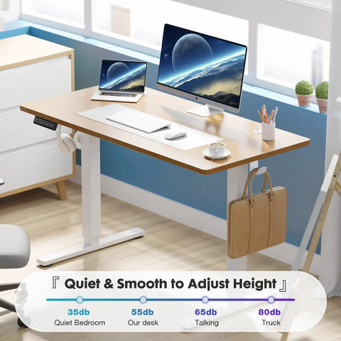 Solid Height Adjustable Standing Office Desk With Ergonomic Sit Stand Workstation And Thick Mdf Top Designed To Take The Stress Out Of Your Daily Grind Smoothly in home office setup.
